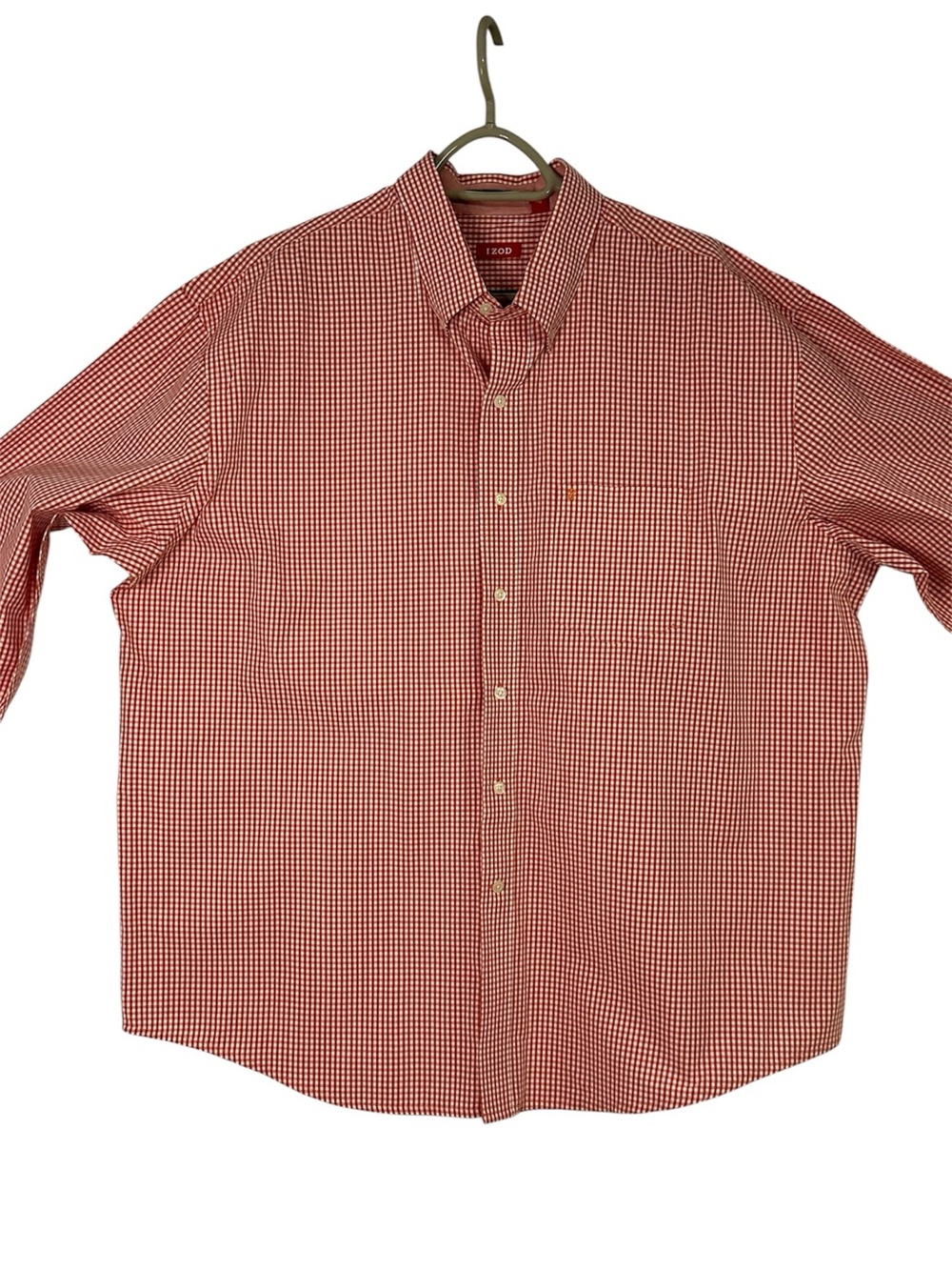 Izod Men’s XXL Orange White Gingham Checkered Button Down Shirt 100% Cotton